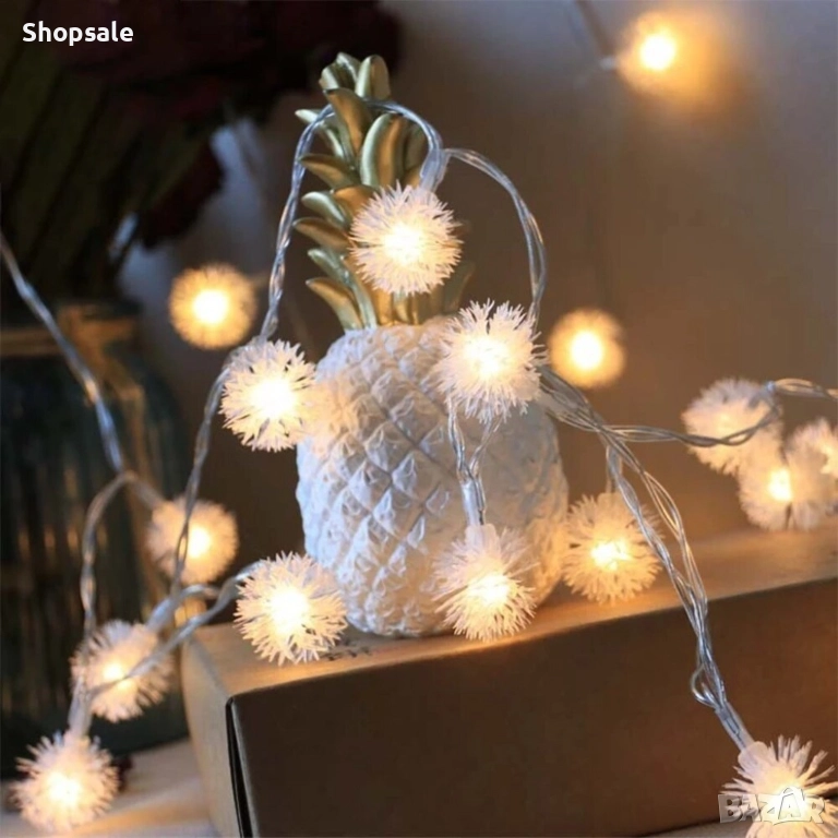 Многоцветни коледни LED лампички с топчета с щепсел- Многоцветни, дължина - 5м ,28 бр. лампички., снимка 1