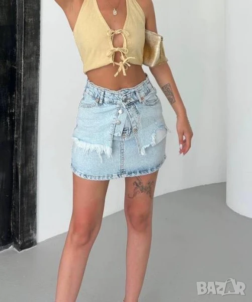 Пола деним с двойна талия Памучен деним  , снимка 1