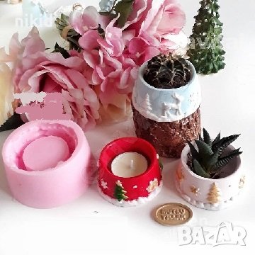 Кръгла Основа за свещ коледна свещник кашпа силиконов молд форма калъп гипс и др., снимка 1