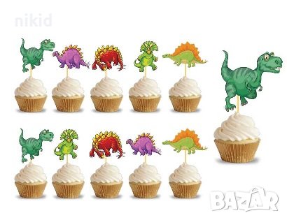 Динозаври Динозавър Джурасик парк 10 бр топер топери за мъфини кексчета декор парти рожден ден, снимка 1