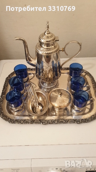 Рядка находка-руски посребрен сервиз за чай и други напитки., снимка 1