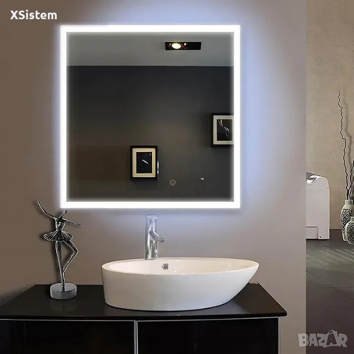 Лед огледало квадрат с блутут 80см, снимка 1