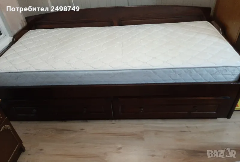 Легло, единично от масивна дървесина + матрак , снимка 1