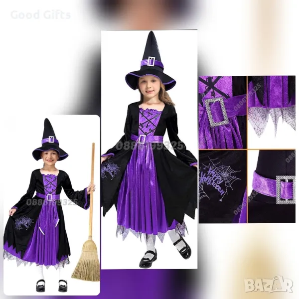 Детска рокля на Вещица, Детски карнавален костюм Вещица, Детска  Рокля за Хелоуин , снимка 1