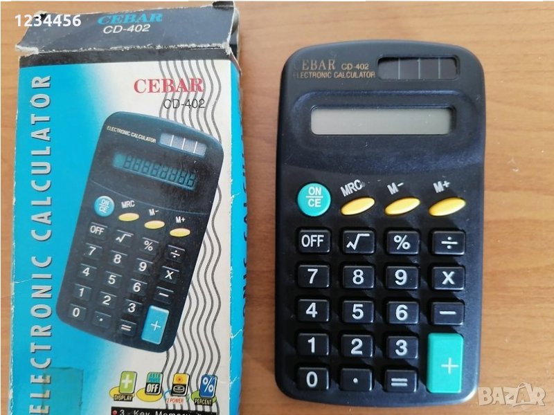 Калкулатор CEBAR CD-402 с 8-цифров LCD дисплей, работи и със слънчева светлина и с батерия, снимка 1