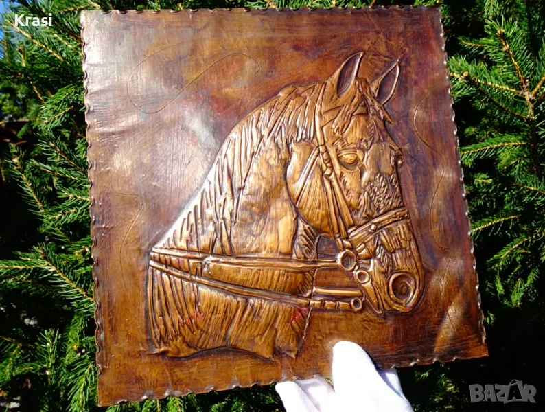 Медно пано Кон,медна картина,автор. , снимка 1