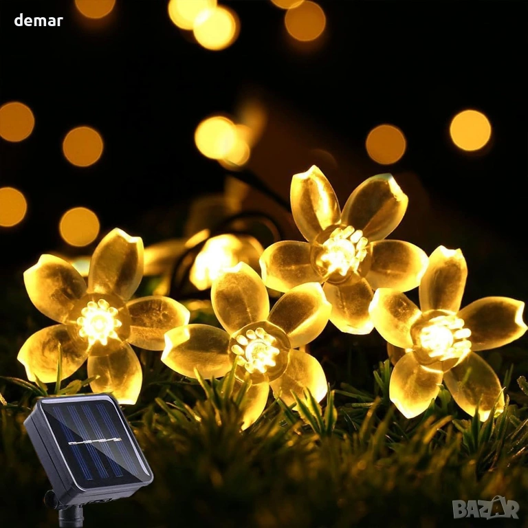 Соларни градински гирлянди-цветчета, 8 режима, 7 метра, 50 LED, топло бяло, снимка 1