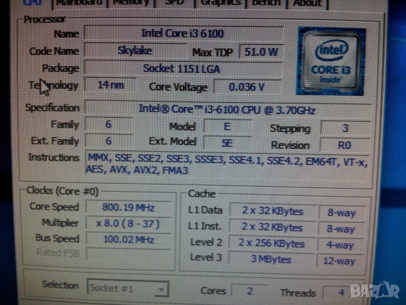 Процесор ЦПУ CPU Intel Core i3-6100 3.7ghz сокет/Socket LGA 1151 / H4 ...