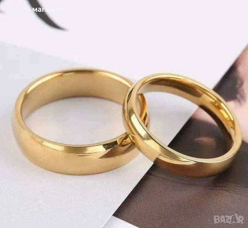 Комплект 2 броя халки от медицинска стомана Classic Gold Wedding Rings , снимка 1