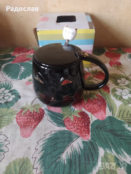 чаша за кафе с капак и лъжица, снимка 1