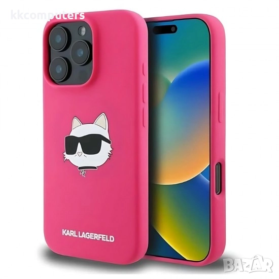 Оригинален кейс Karl Lagerfeld Silicone Choupette Head MagSafe и Протектор За iPhone 16 Pro (6.3), Т, снимка 1