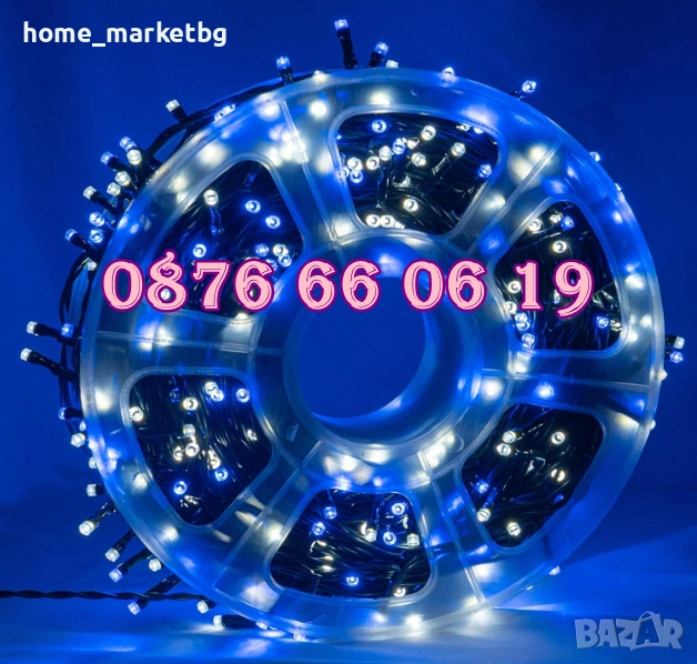 Коледни лампички 100 метра на макара, синя светлина, водоустойчиви, снимка 1