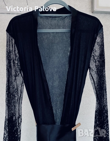 Елегантен черен шифонов пеньоар с дантелени ръкави, снимка 8 - Други - 52672055