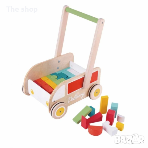Дървена проходилка за бебета с кубчета за нареждане (004), снимка 1 - Образователни игри - 44759239