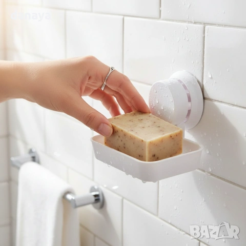 6347 Вакуумна сапунерка за баня – без пробиване, с отцеждане и стабилно захващане