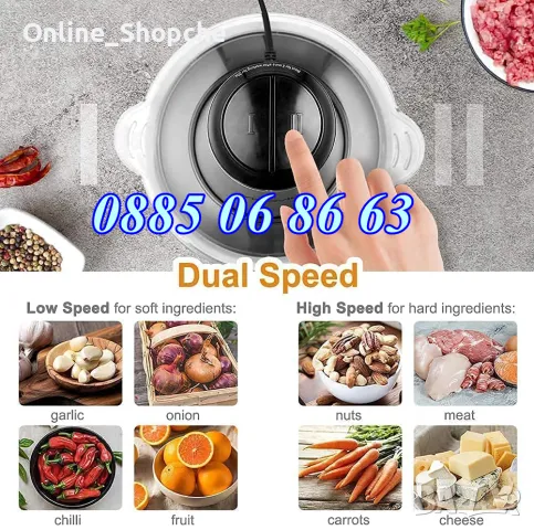 Професионален кухненски чопър 2 литра с 2 скорости 1200W, снимка 2 - Чопъри и пасатори - 48091440