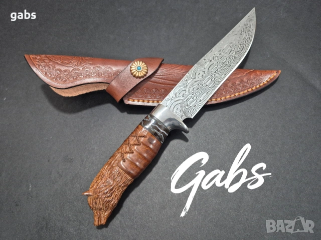 Японски ловен нож MYATO WOOLF DAMASK с кожена кания,LN429, снимка 4 - Ножове - 52662409