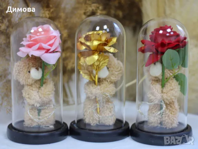 Мече с вечна роза в стъкленица , снимка 4 - Декорация за дома - 48759713