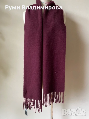 Мъжки шал от 100 % вълна в бордо, Manzini, с етикет, снимка 4 - Шалове - 53186019