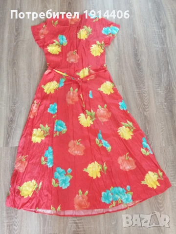 Красива лятна дамска червена рокля на цветя Fabiani, снимка 8 - Рокли - 50585130