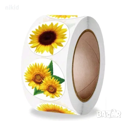 100 бр Слънчоглед слънчогледи цветя малки самозалепващи лепенки стикери за ръчна изработка подарък, снимка 3 - Други - 48250845