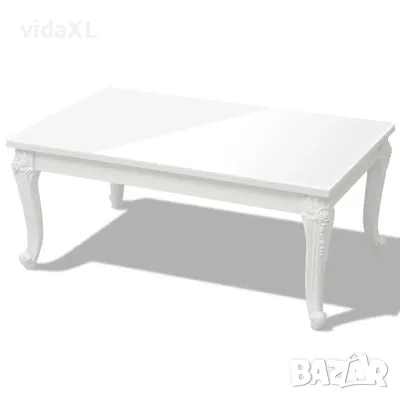 vidaXL Маса за кафе, 100x60x42 cм, силен гланц, бяла（SKU:243380）, снимка 1 - Маси - 48436045