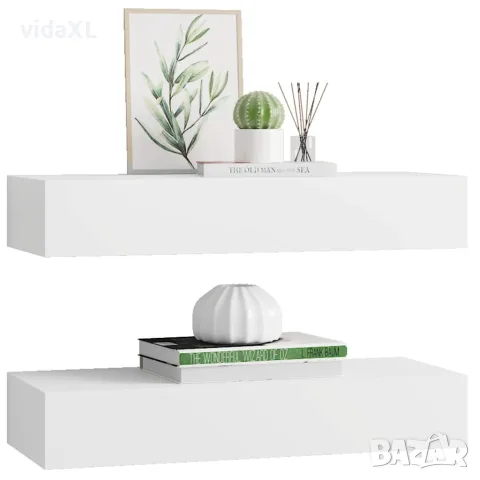 vidaXL Стенни рафтове с чекмеджета, 2 бр, бели, 60x23,5x10 см, МДФ, снимка 4 - Етажерки - 56146923