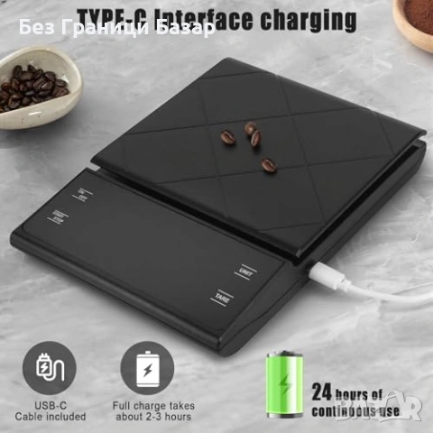 Нова Еспресо везна 0.1г точност 3кг таймер LED силиконова подложка кафе, снимка 4 - Други - 53744582