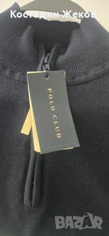 Нов със етикет. Мъжки оригинален пуловер с яка и къс цип (half-zip) на марката Polo Club. , снимка 4 - Пуловери - 56142627