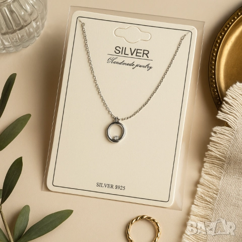 Класическо сребърно колие с кръгла висулка, снимка 4 - Колиета, медальони, синджири - 51926355