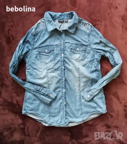 Дамска дънкова риза с камъни, снимка 2 - Ризи - 49769864