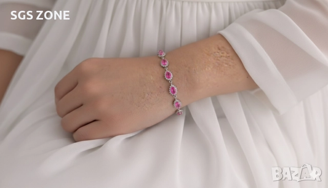 сребърна гривна с естествен розов топаз, снимка 7 - Гривни - 52695121