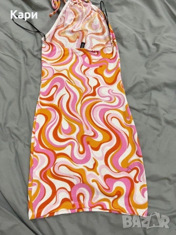 Дамска къса оранжево розова лятна рокля, снимка 3 - Рокли - 53688382