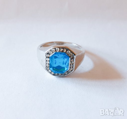 Мъжки пръстен със син циркон и топази, снимка 2 - Пръстени - 34362224