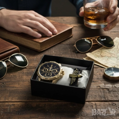 Мъжки комплект S&T Seek Time – стилен часовник с гривна в подаръчна кутия, снимка 2 - Бижутерийни комплекти - 51947422