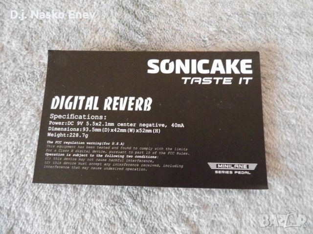 SONICAKE Digital Reverb Room Hall Plate Guitar Effects Pedal - Реверб педал за ел китара /НОВ/, снимка 9 - Китари - 35978475