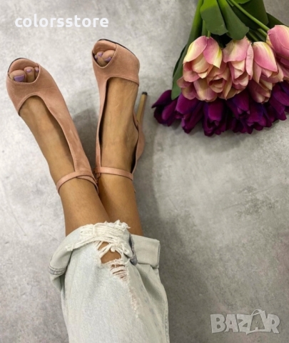 Летни боти на ток розов велур  код LT55, снимка 2 - Сандали - 36085652