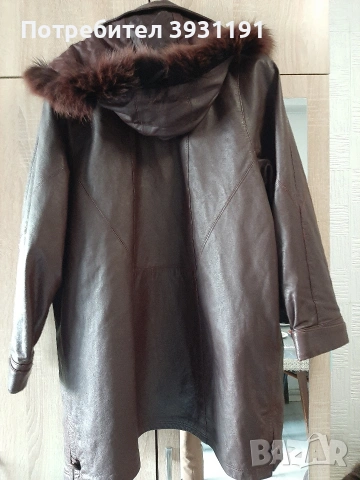 Дамско кожено яке от естествена кожа – XXL, с подплата и качулка, снимка 2 - Якета - 53148620