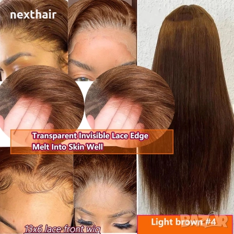 Естествена дантелена перука 80 см - 200% плътност, 13x6 Lace, светло кафява права коса, снимка 5 - Аксесоари за коса - 53117638