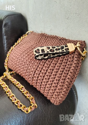 Плетени чанти с дълга дръжка, златно с кафяво, снимка 12 - Чанти - 50973963