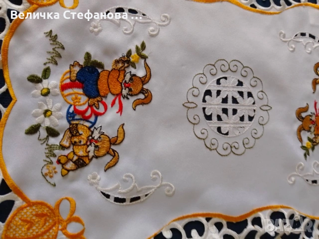 Великденска покривка с 4 тишлайфера, снимка 2 - Покривки за маси - 53418243