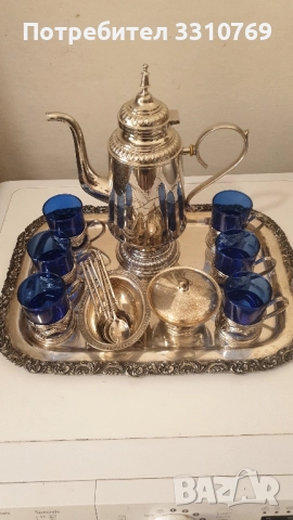 Рядка находка-руски посребрен сервиз за чай и други напитки., снимка 1