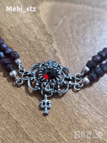 Сребърно антикварно колие с натурални гранати., снимка 2 - Антикварни и старинни предмети - 52988144