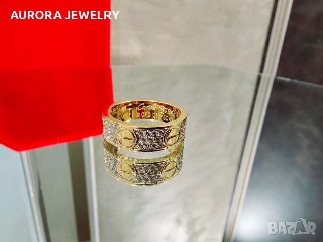 CARTIER Love Band Gold Classic Model Paved Diamonds Пръстен, снимка 3 - Пръстени - 52843811