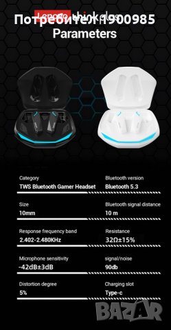 Безжични блутут слушалки Lenovo GM2 Pro Светещи Геймърски, снимка 2 - Слушалки и портативни колонки - 41472749