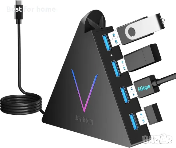 USB C хъб 4 порта JoyReken, USB C към USB хъб с удължен кабел 2 фута, адаптер тип C към USB 