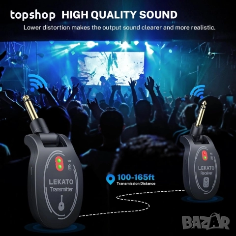 LEKATO Безжична китарна система, акумулаторна предавател и приемник, цифрова система, безжичен ..., снимка 2 - Гедорета - 51629124