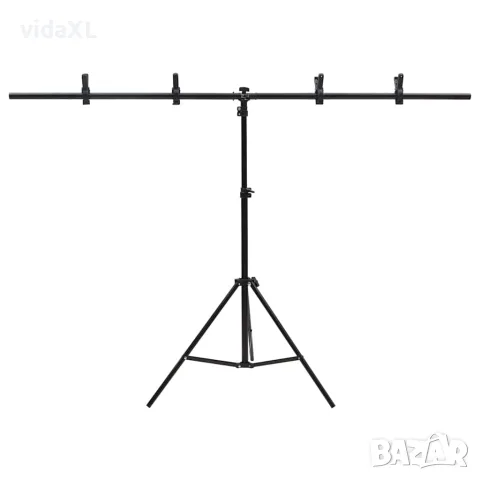 vidaXL T-образна стойка за фон, черна, 151x60x(70-200) см, снимка 2 - Светкавици, студийно осветление - 56146273