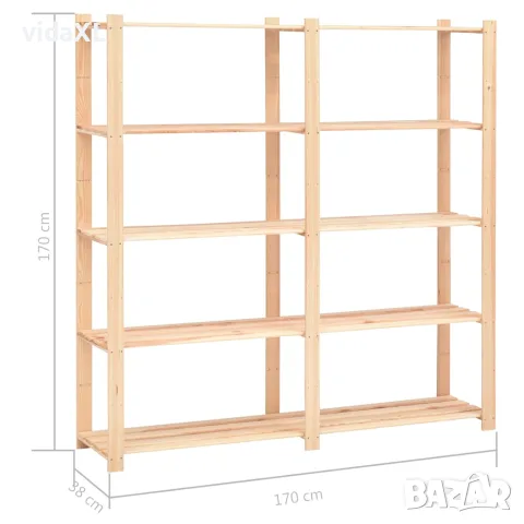 vidaXL 5-етажен стелаж, 170x38x170 см, бор масив, 500 кг, снимка 6 - Стелажи и щандове - 56146531