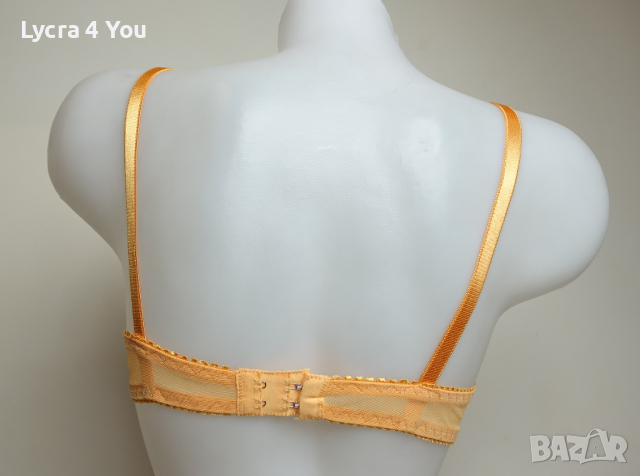 Оранжев тюлен сутиен с прозрачни чашки и бродерии 75А/В размер, снимка 5 - Бельо - 36314092